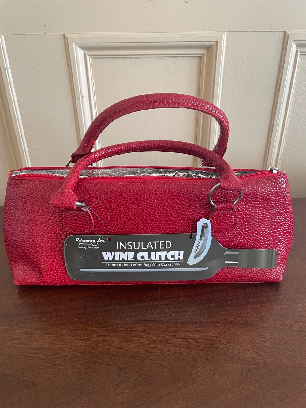 Insulated Red Wine Clutch Tote - Red